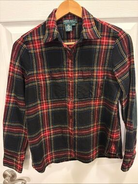 Vintage Lauren Jeans Co Ralph Lauren Plaid Wool Shirt Leather elbows Size M